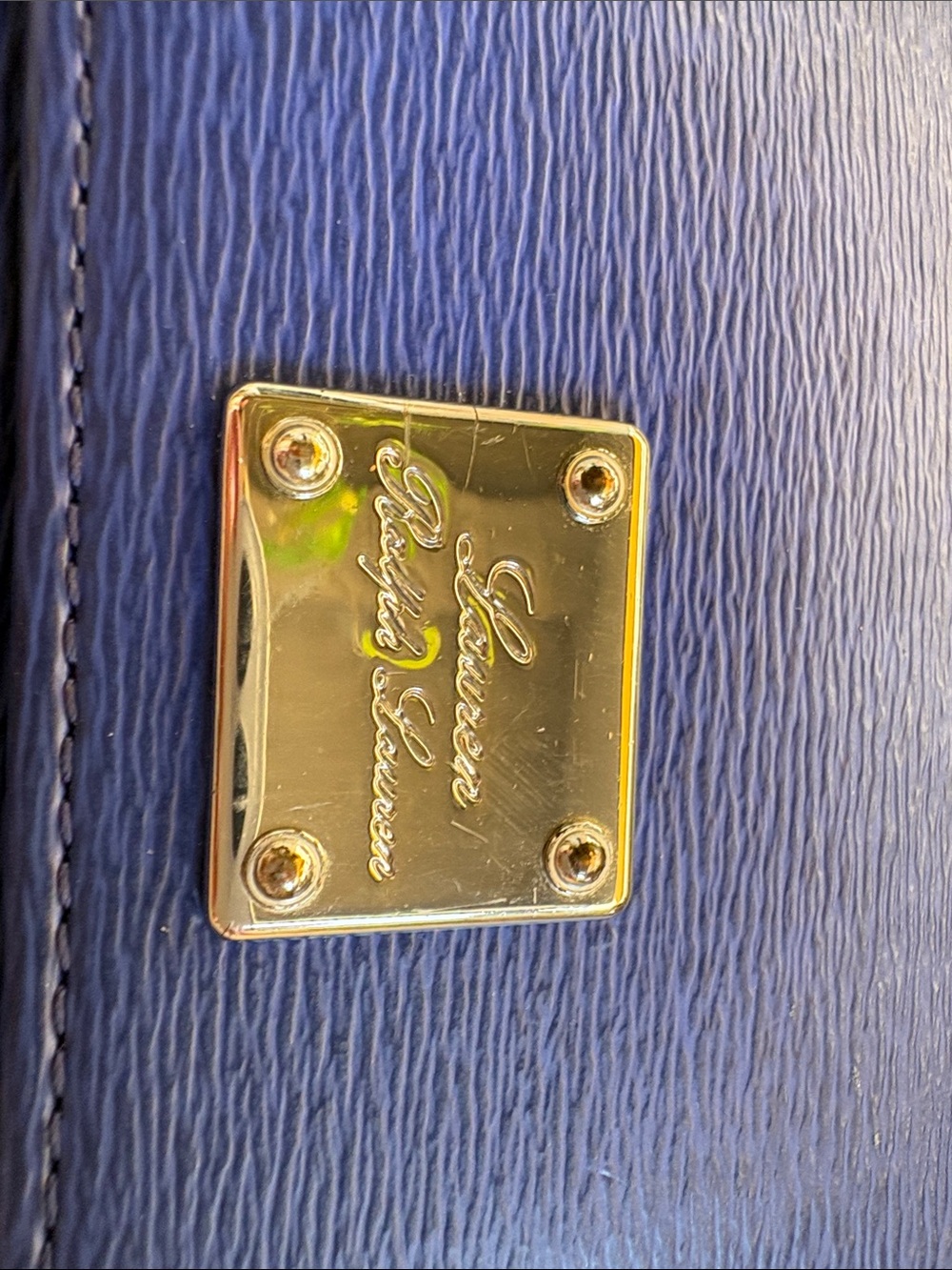 Lauren Ralph Lauren Vintage Blue Leather Chain Crossbody with Logo Plate - Picture 8 of 9